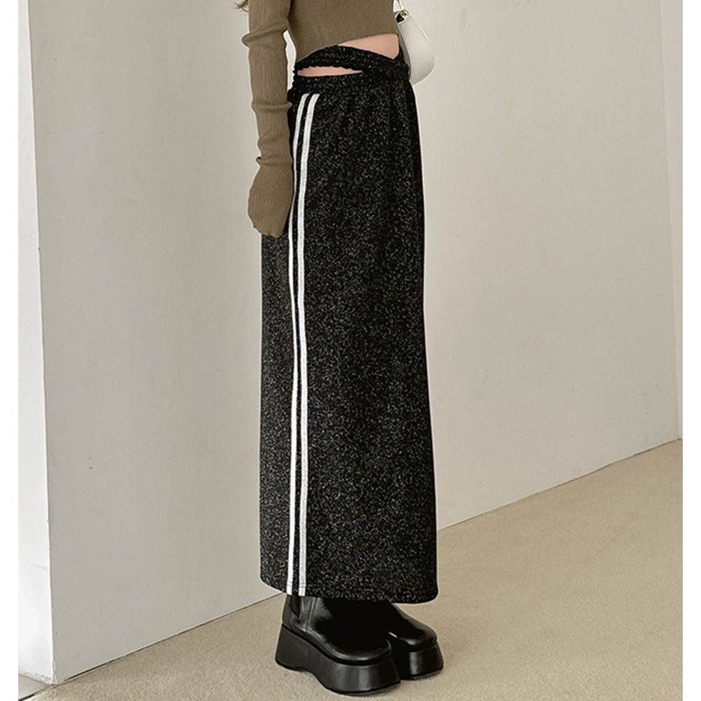 腰部交叉魅力休閒感金蔥長裙-黑