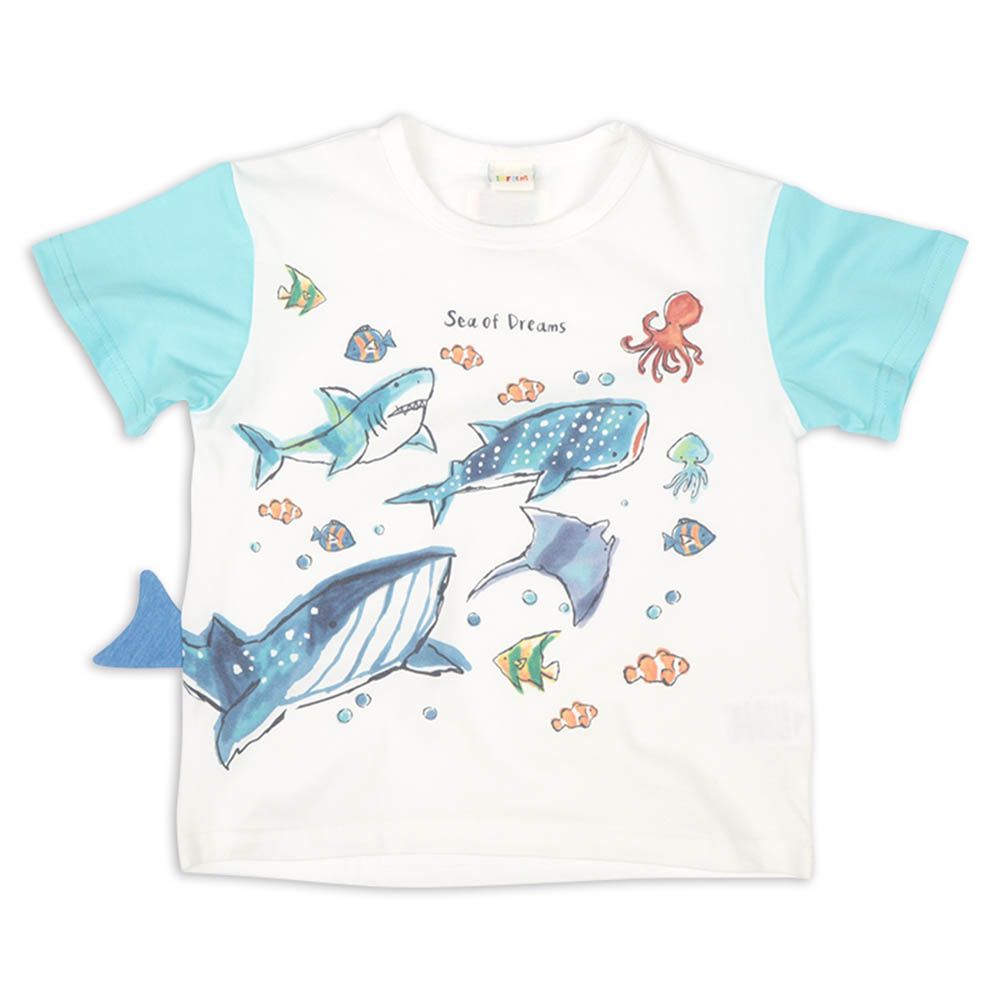 短袖T恤-手繪風海洋生物-米白色