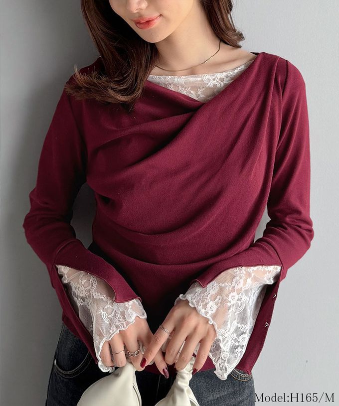 日本 Classical Elf - 蕾絲皺摺美型喇叭袖上衣-淺灰