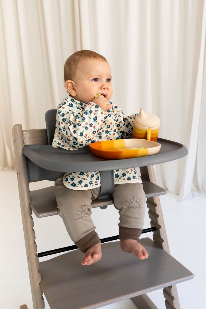 丹麥 GRECH & CO. - 防水長袖圍兜-碎花藍 (適用於6個月以上)