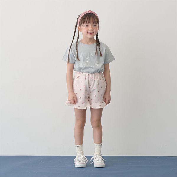 日本 Lycee mine - 純棉柔軟印花短袖上衣-小熊-淺藍