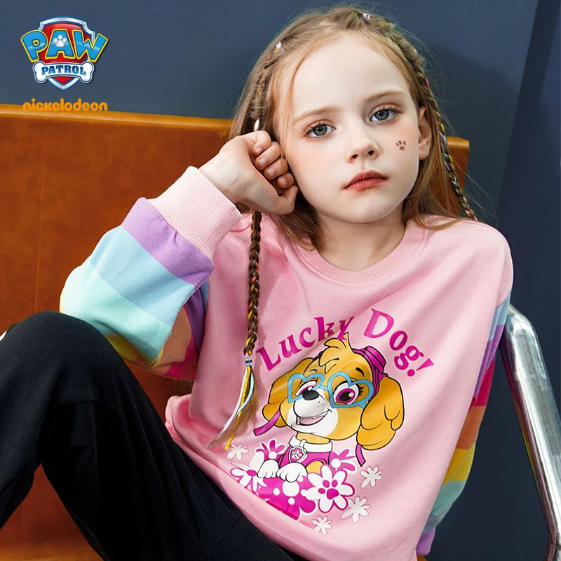 卡通汪汪隊圓領彩虹長袖上衣-卡通人物天天-粉色