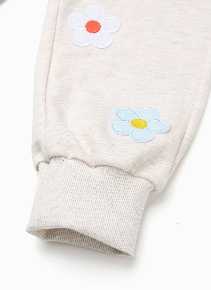 韓國 OZKIZ - 繽紛花朵休閒長袖套裝-燕麥