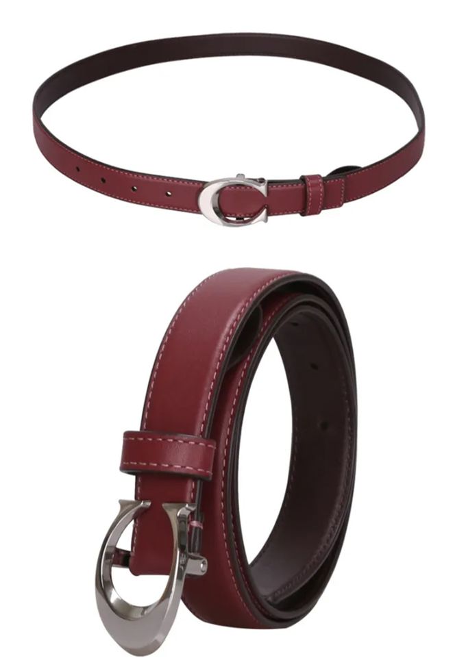 COACH - LOGO皮革窄版皮帶 (紅)