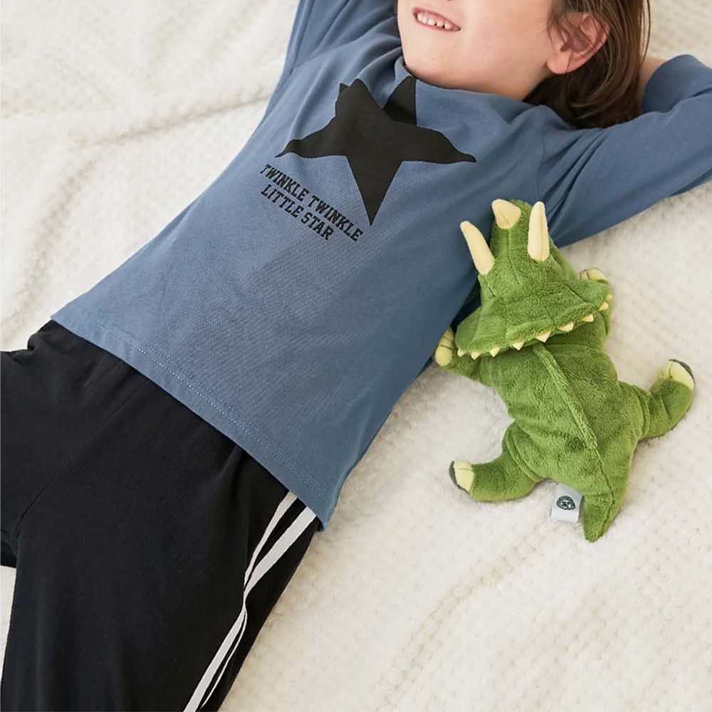 100%棉 高腰長袖家居服套裝-星星條紋-藍x黑