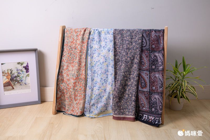 法式棉麻披肩方巾-拼色碎花-黃色 (90x90cm)