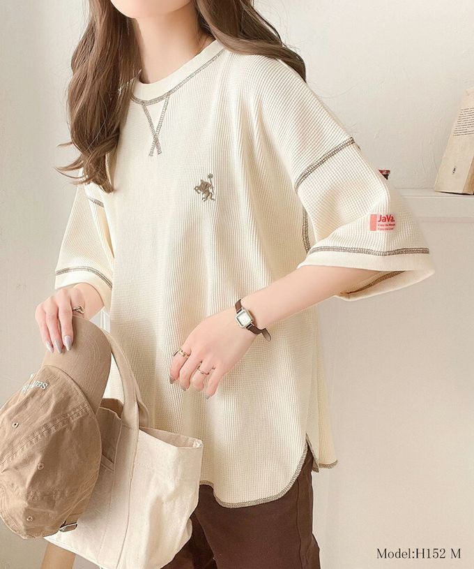 日本 Classical Elf - Java 華夫格落肩刺繡logo上衣-炭灰