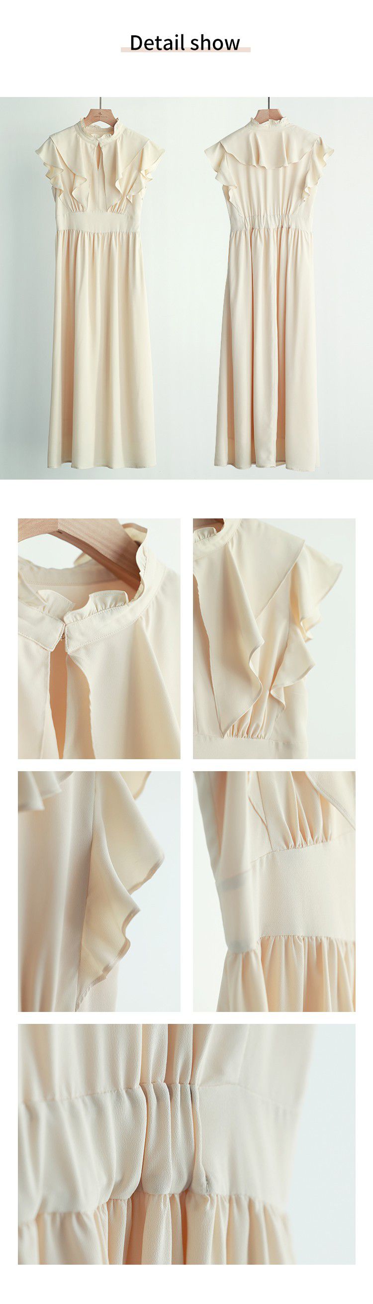 日本女裝代購 - 浪漫荷葉領修身雪紡洋裝-經典黑