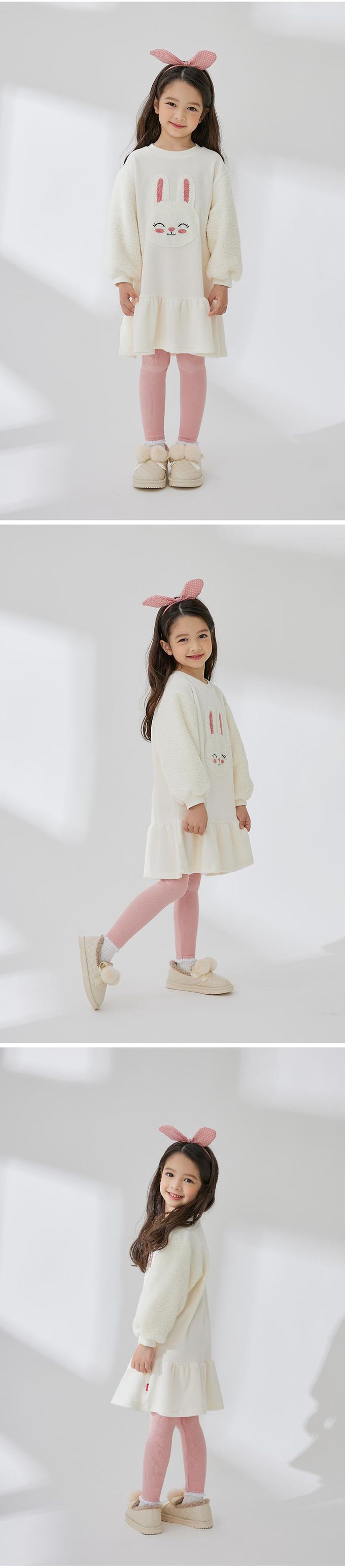 韓國 OZKIZ - 萌萌雪白兔暖絨洋裝-奶油白