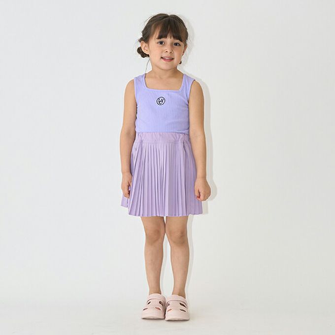 日本 Lycee mine - 品牌刺繡羅紋方領無袖上衣-紫