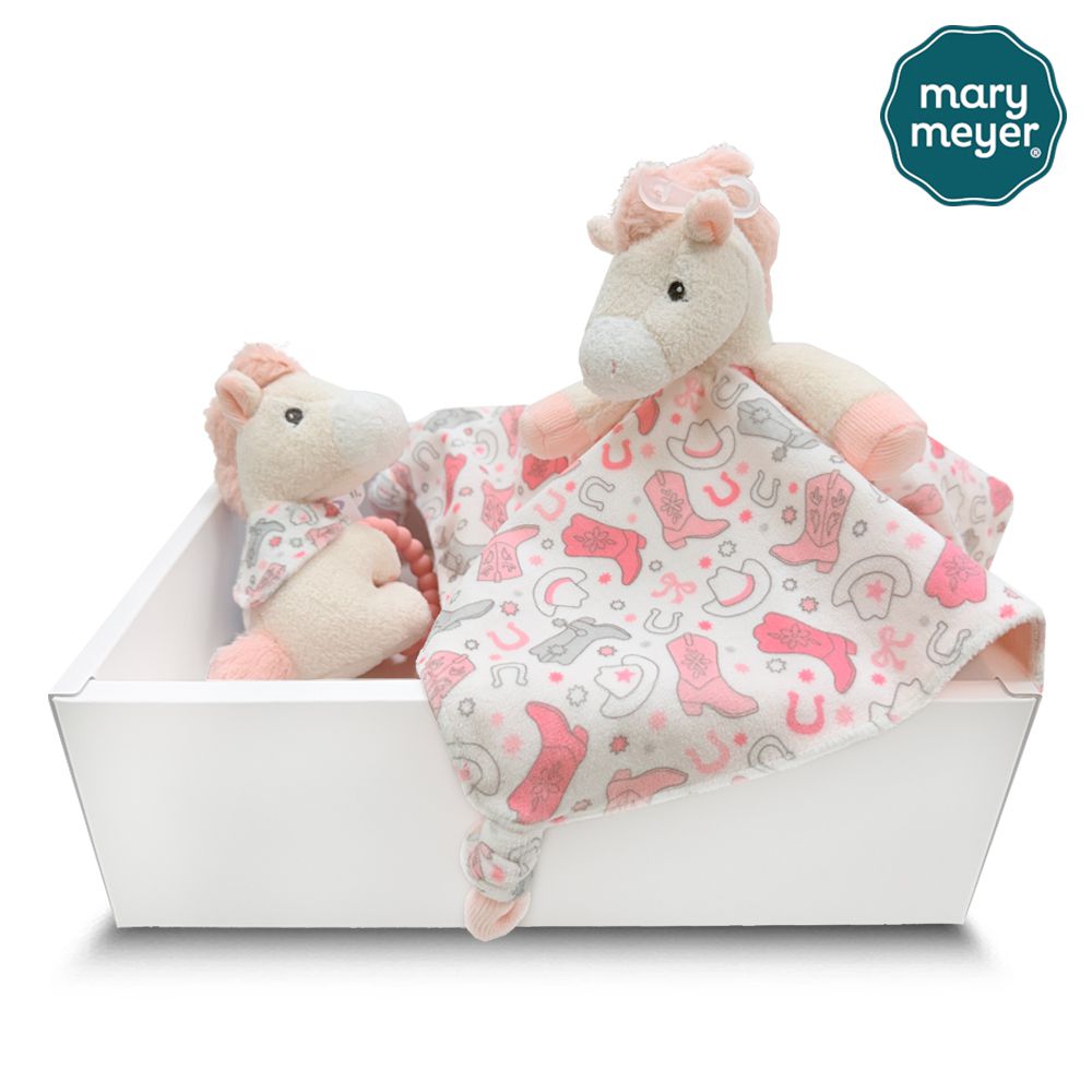 甜粉牛仔馬經典禮盒-柔軟手搖鈴+安撫巾