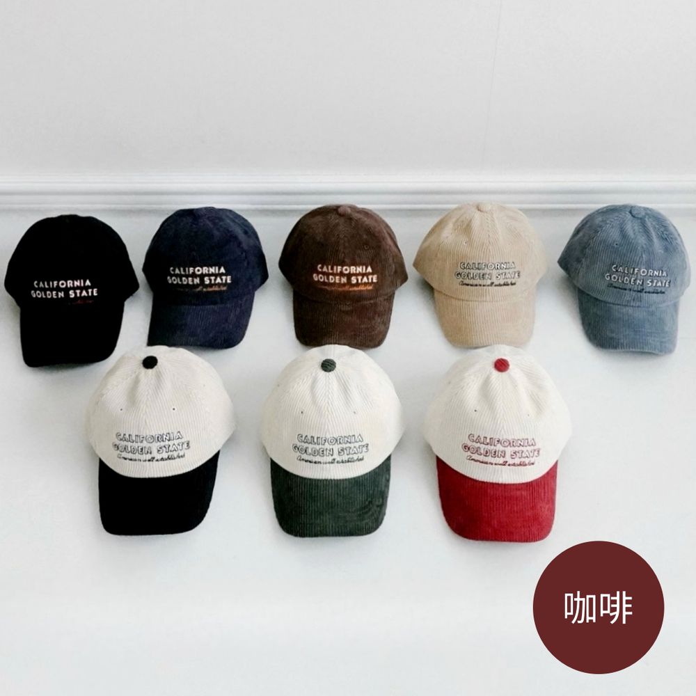 刺繡字母燈芯絨棒球老帽-咖啡