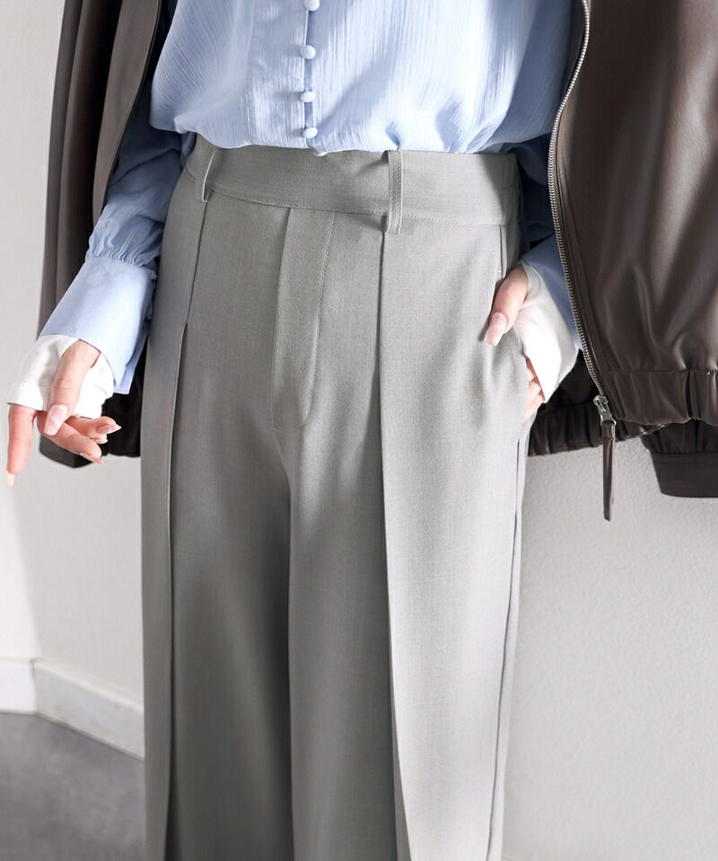 日本 Classical Elf - 修身垂墜感打褶寬褲-咖啡