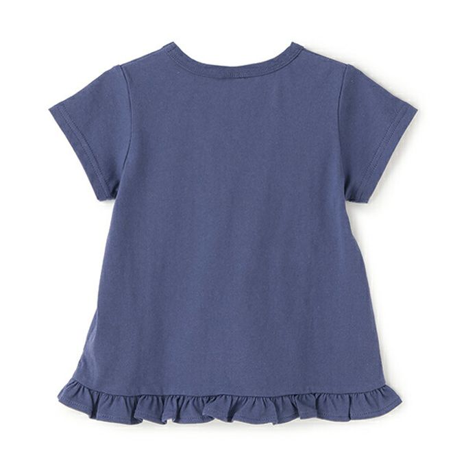 日本 petit main - 荷葉邊英文刺繡短袖上衣-M-桃粉