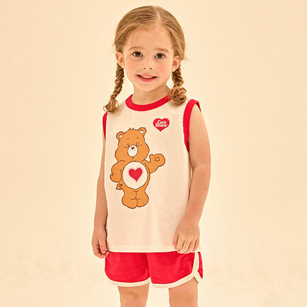 聯名款大熊熊背心短褲套裝-愛心棕熊-紅