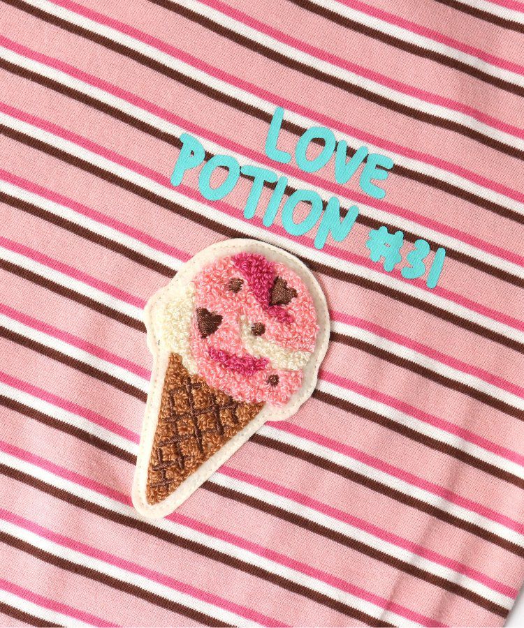 日本 BREEZE - 31冰淇淋聯名 條紋短袖上衣-甜筒刺繡-黑白