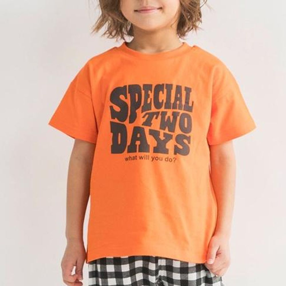 100%棉 簡約印花短袖上衣-special-橘