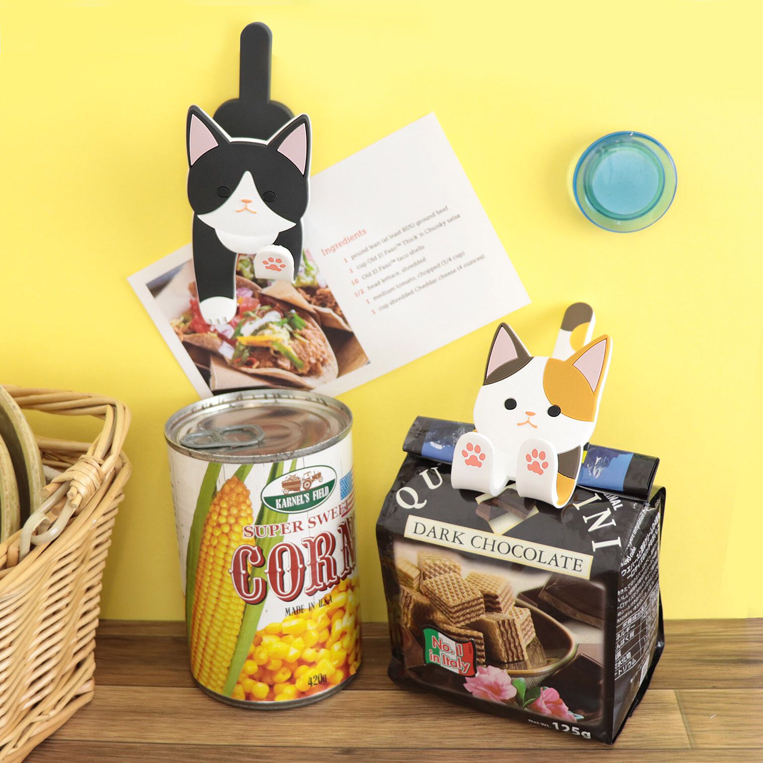 日本 TOYO CASE - 可彎折磁鐵置物掛鉤/夾子-貓咪-橘白