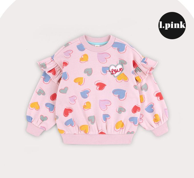 韓國 HEJMINI - (內刷毛)LOVE滿版心紋長袖上衣-粉