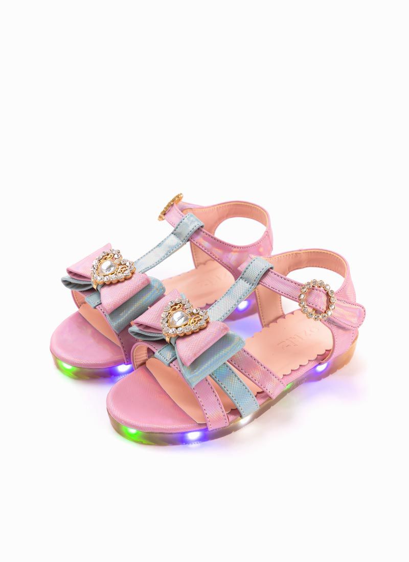 韓國 OZKIZ - (LED燈)水晶愛心蝴蝶結魔鬼氈涼鞋