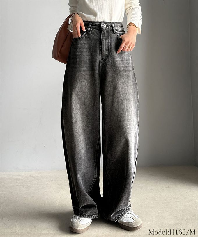 日本 Classical Elf - 俐落百搭刷色感彎月弧型丹寧褲-黑