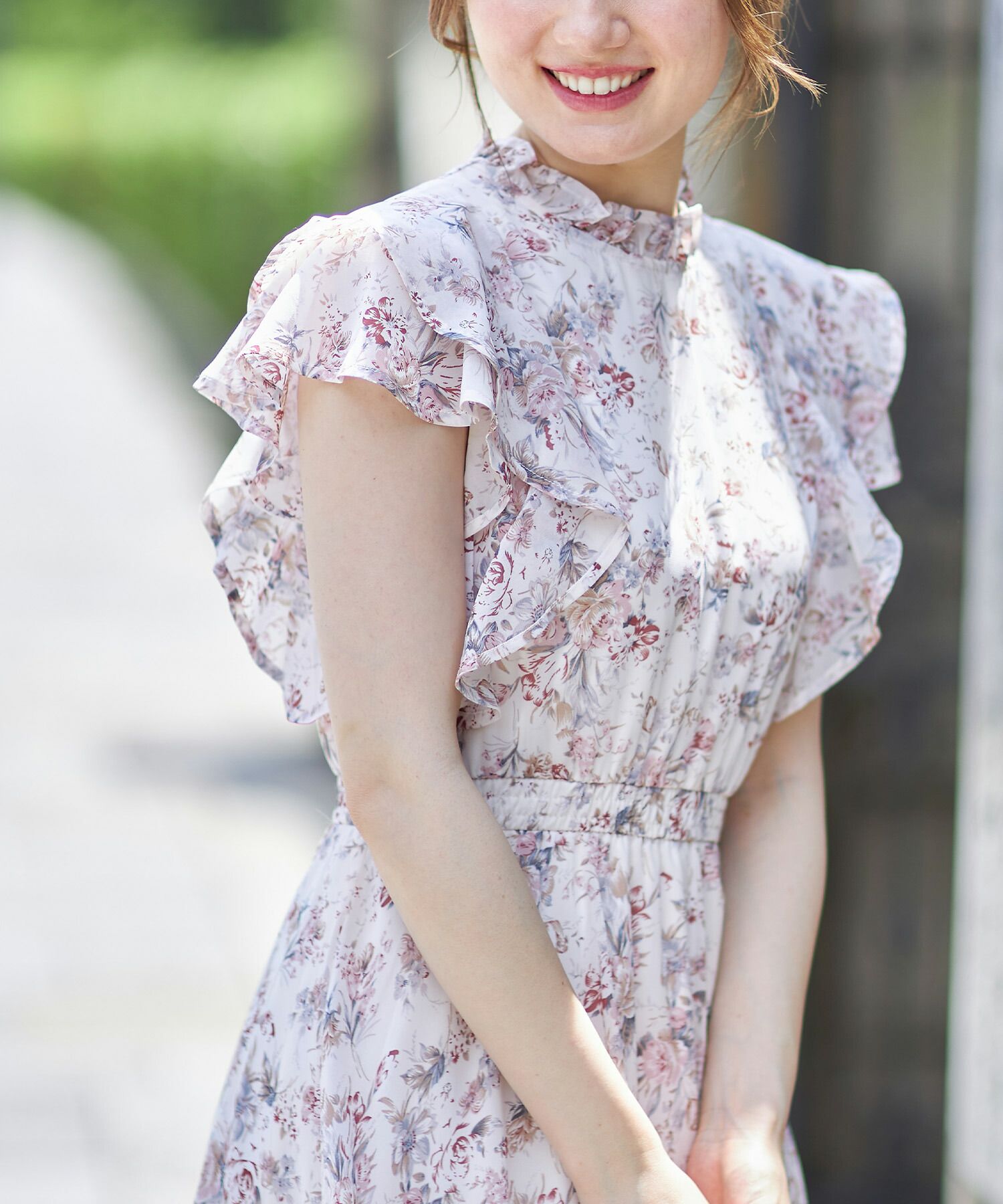 日本 tocco-closet - 優雅荷葉領無袖洋裝-甜蜜花園-天空藍