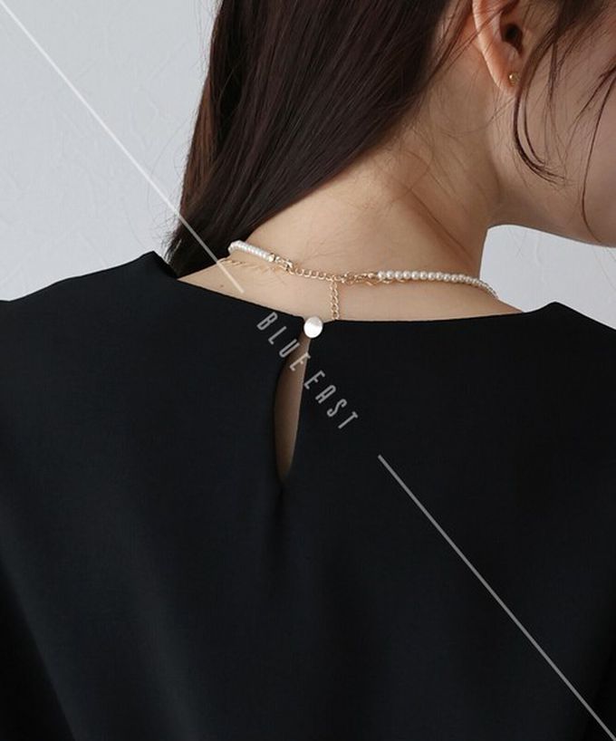 日本 BLUE EAST - 珍珠袖扣亞麻感氣質短袖上衣-白 (M)