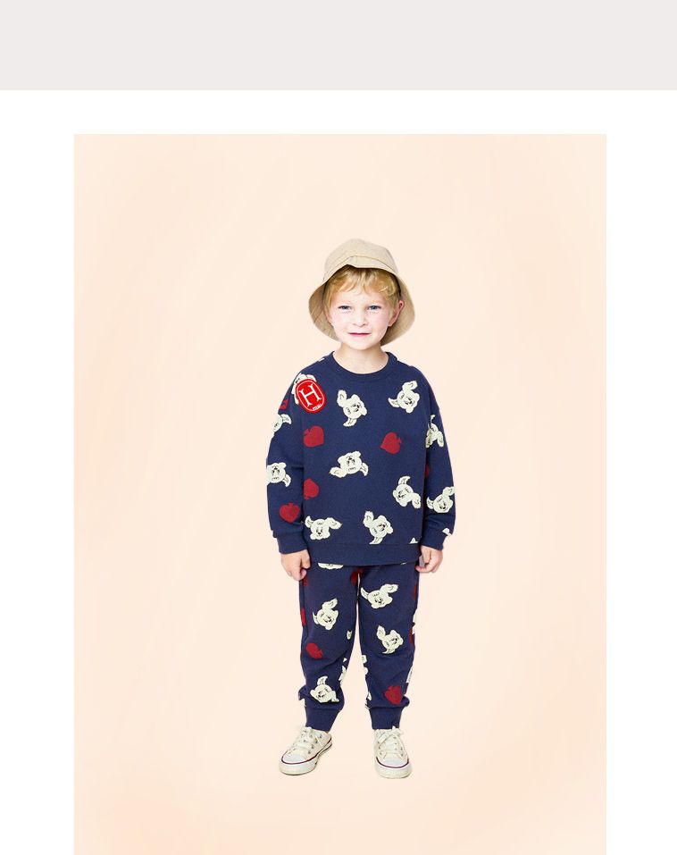 韓國 HEJMINI - 滿版狗狗圖印長袖套裝-深藍