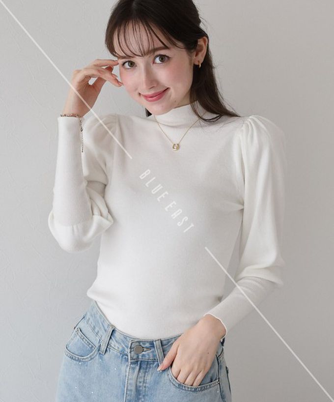 日本 BLUE EAST - 宮廷風百搭針織微高領長袖上衣-米杏