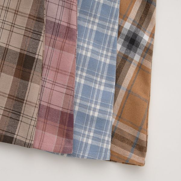 日本 Lycee mine - 法蘭絨浪漫細節長袖洋裝-卡其格紋