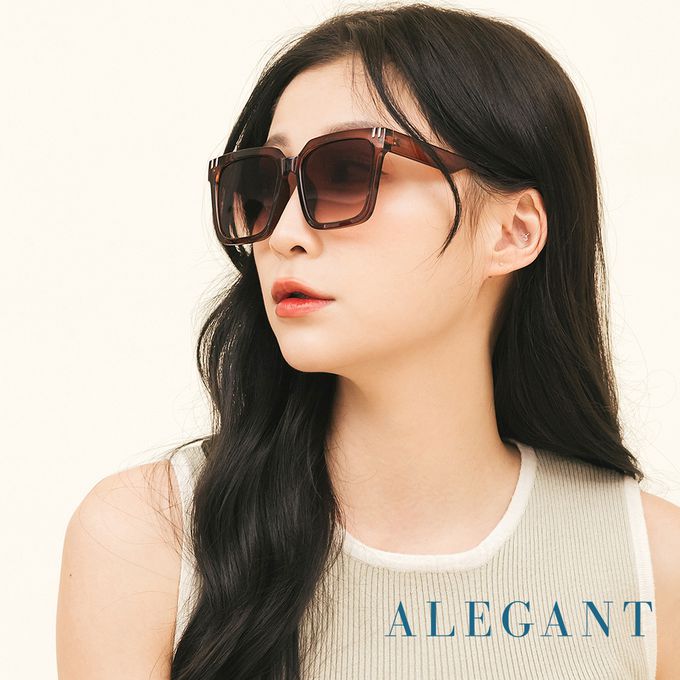 ALEGANT - 馬鞍棕小個性線條感方框墨鏡│UV400太陽眼鏡