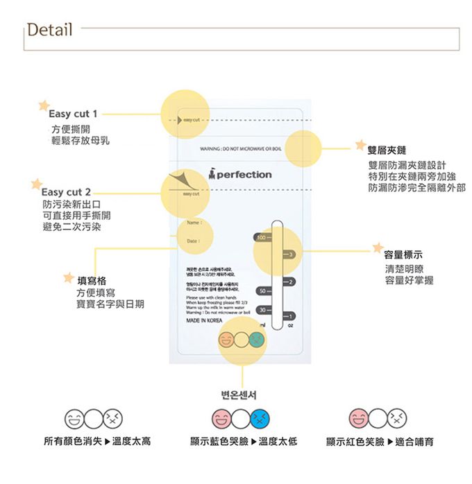 韓國 Perfection - 辨溫母乳冷凍袋100m (30枚)