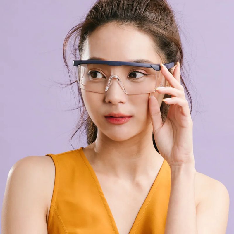 ALEGANT - 霧藍框架質感設計/加大鏡片伸縮鏡腳安全護目眼鏡/防護/全罩式/外掛/防風眼鏡/護眼首選/防飛沫/防灰塵