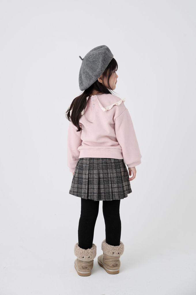 韓國 Coco Bang - 蕾絲布裝飾翻領長袖上衣-粉