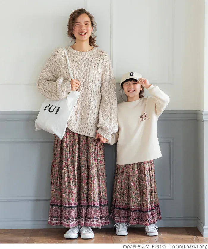 日本 COCA - 100%棉 春日優雅碎花長裙-大人-軍綠x粉紫