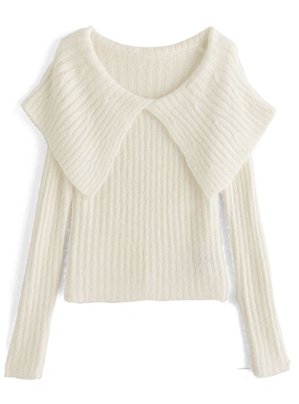 日本 GRL - 優雅甜美毛絨感大翻領針織上衣-黑