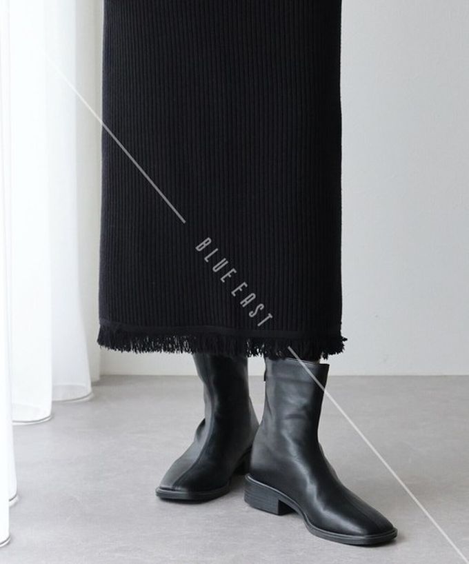 日本 BLUE EAST - 微閃亮羅紋針織流蘇開叉鉛筆裙-摩卡