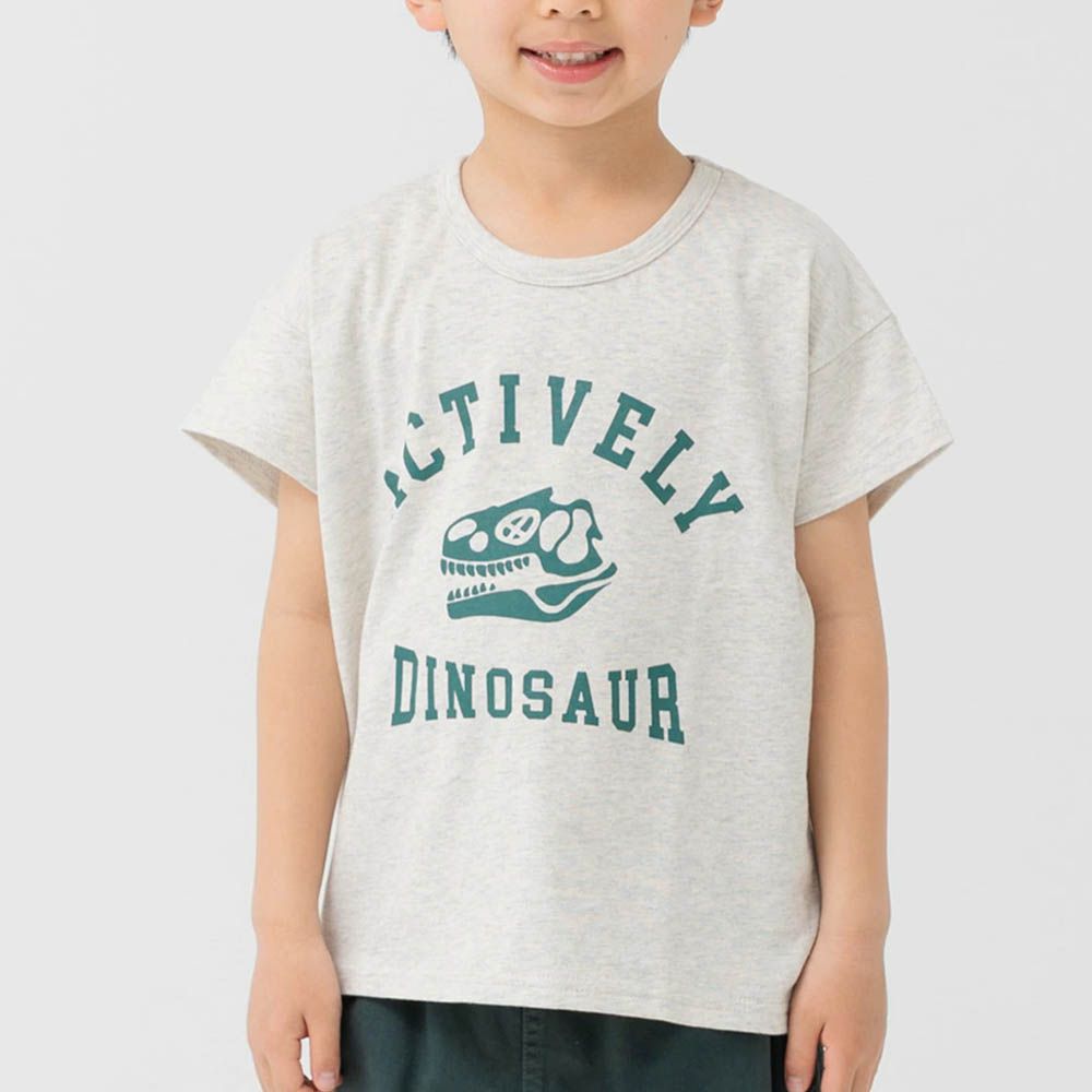 100%棉 可愛印花短袖上衣-恐龍骨頭-燕麥灰