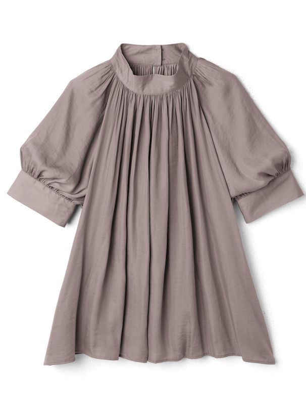 日本 GRL - 百搭立領泡泡短袖上衣-深棕粉 (F)