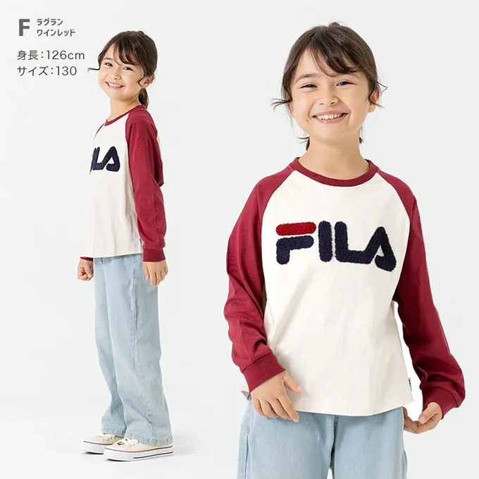 日本 Chil2 - FILA聯名 品牌刺繡長袖上衣-袖子撞色-白X酒紅
