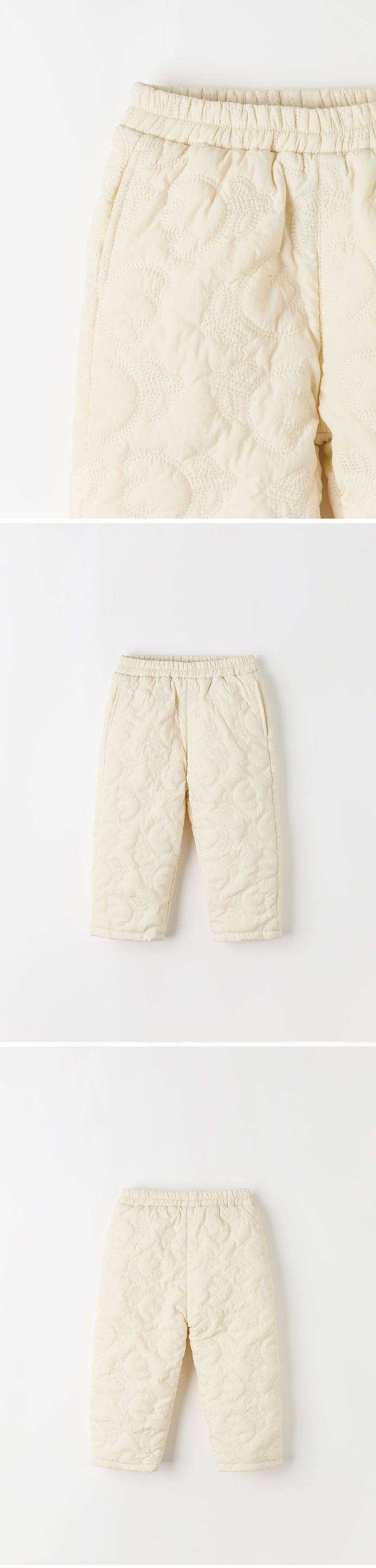 韓國 OZKIZ - 鬱金香縫紋內磨毛長褲-米白