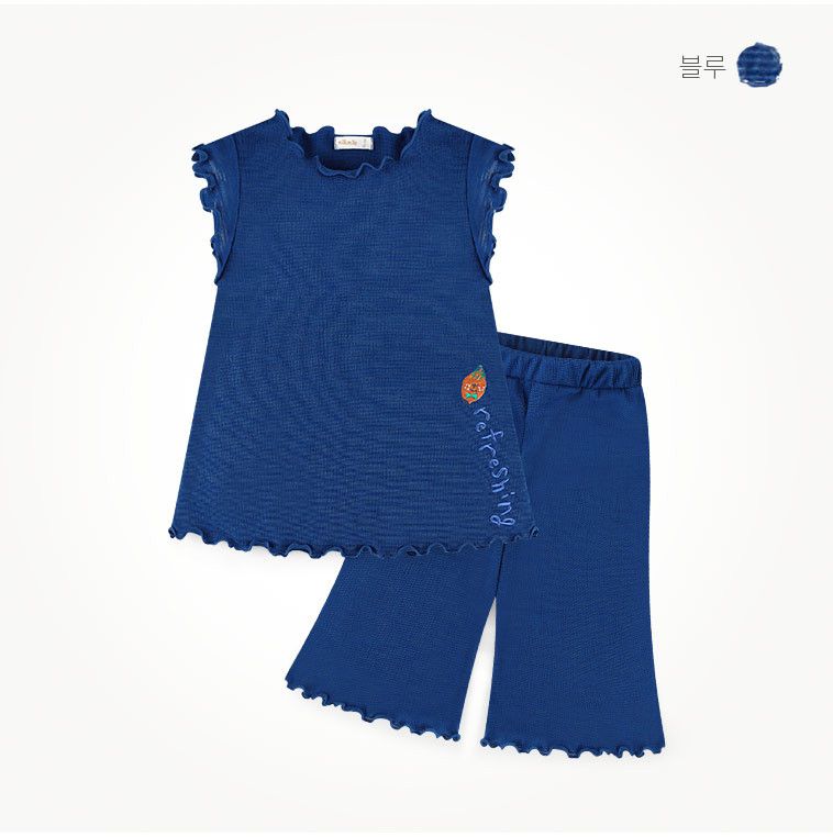 韓國 milk mile - 卷卷邊皺褶感寬褲套裝-藍