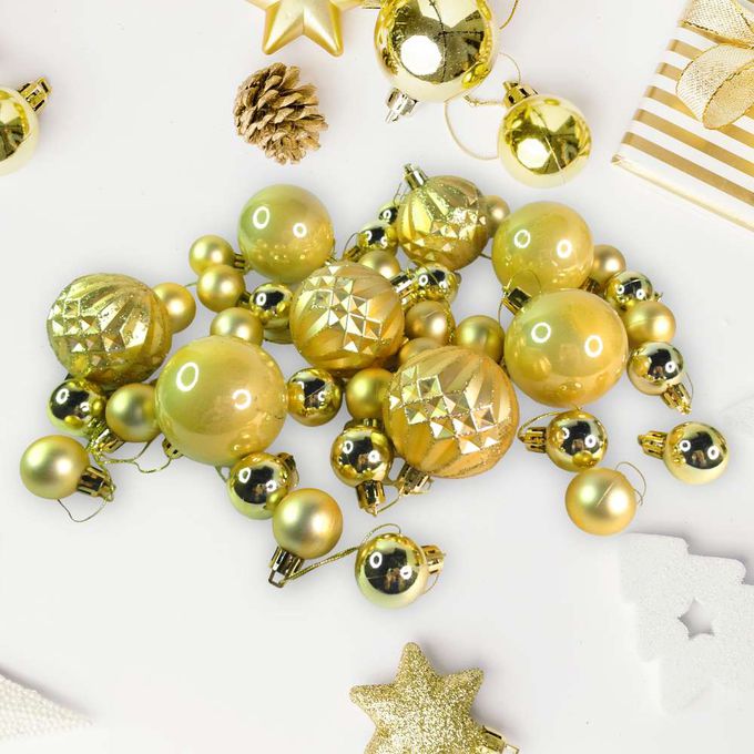 MODACore 摩達客 - 30mm+60mm造型彩繪球40入吊飾禮盒裝(12格)香檳金色系| 聖誕樹裝飾球飾掛飾