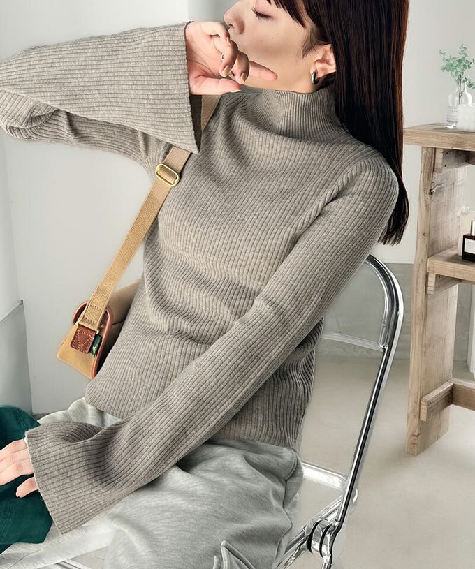 日本 Classical Elf - 小立領彈性羅紋針織上衣-摩卡杏