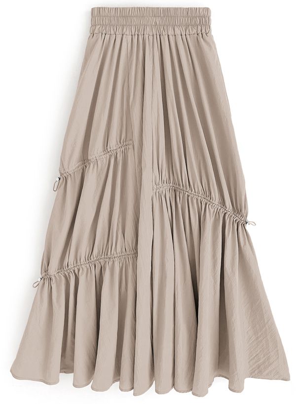 日本 GRL - 前後2WAY不規則抽繩長裙-軍綠