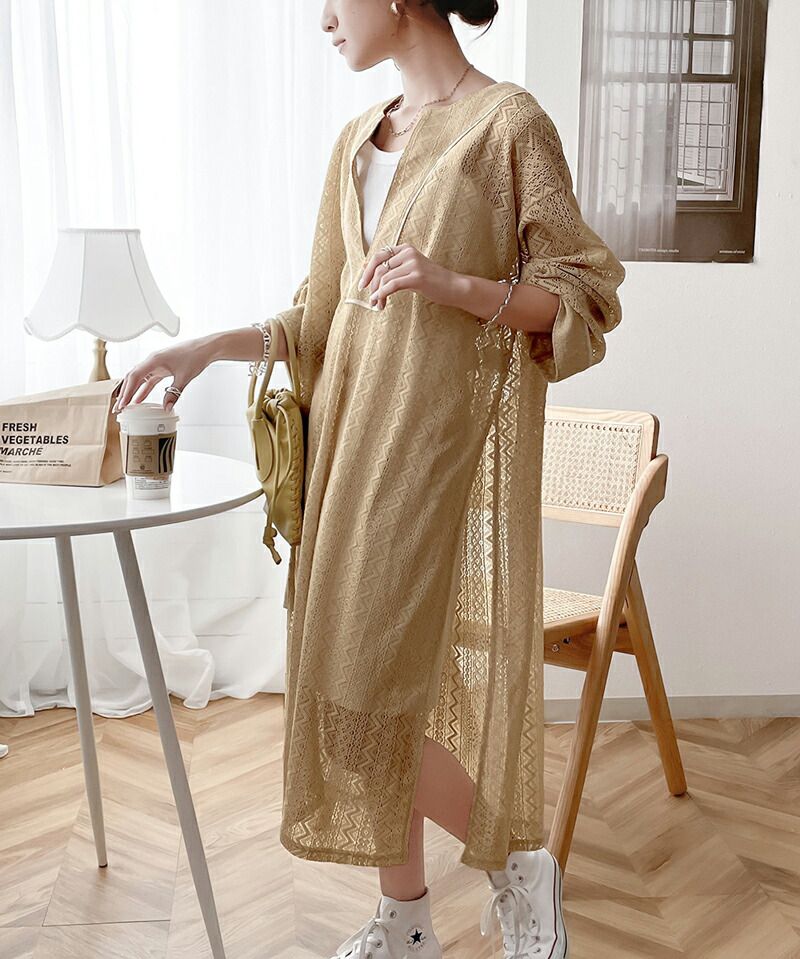 日本 Classical Elf - 早春幾何雕花鉤針長版洋裝-米白