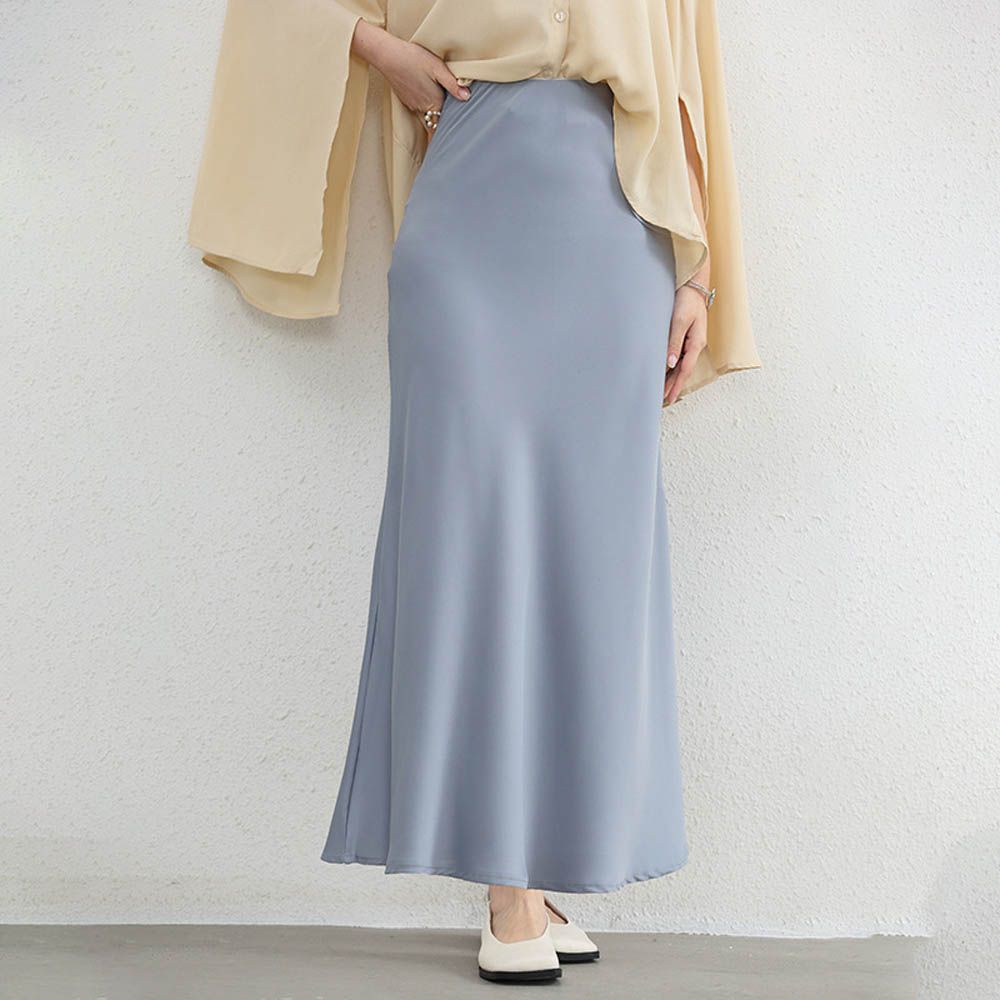 優雅緞面高腰魚尾裙-藍灰色
