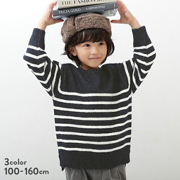 日本 devirock - 舒適柔軟薄針織上衣-條紋-深藍