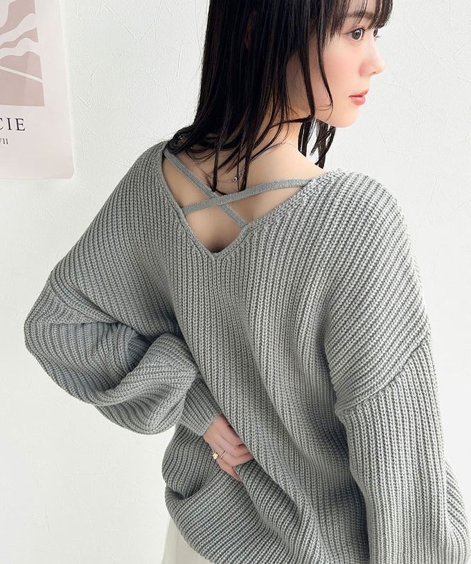 日本 Classical Elf - mily bilet 前後2way氣質粗針織上衣-米白