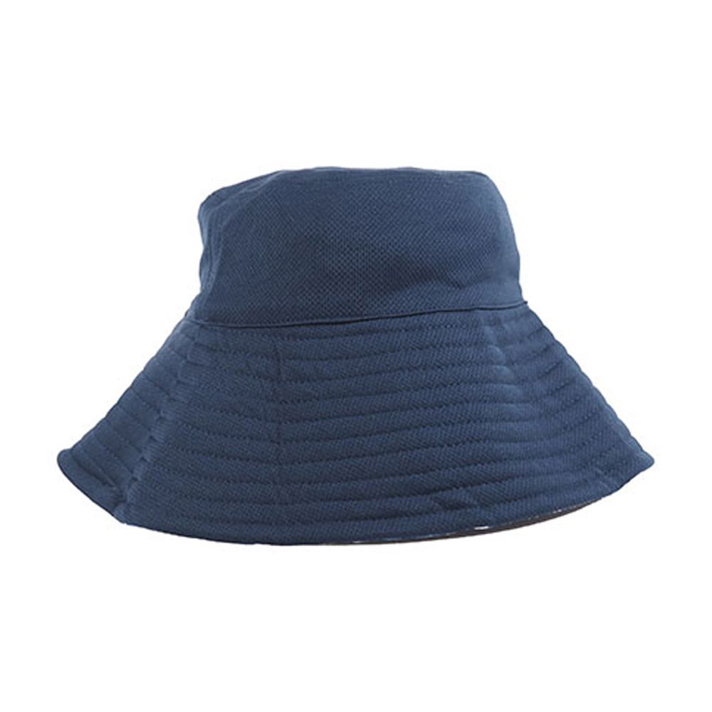 日本 SUN FAMILY - 12cm帽簷可折疊兩面抗UV遮陽帽-深藍xx格紋 (頭圍57.5cm內)
